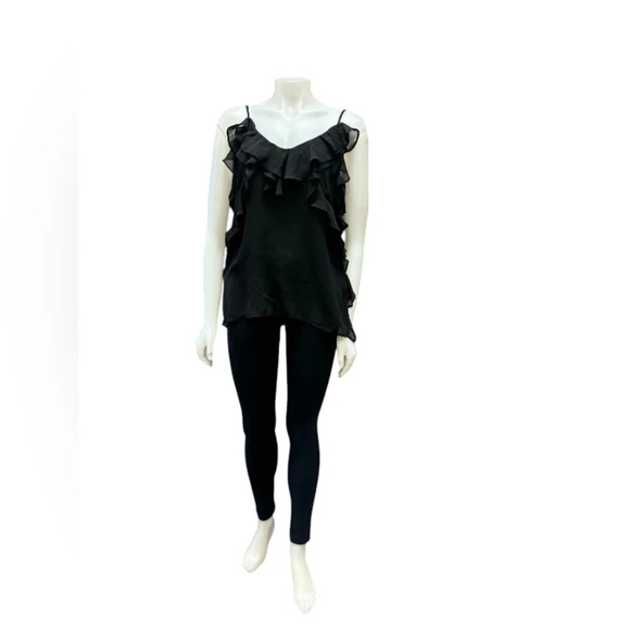 Rachel Zoe NWT Tank Frilly Black Sleeveless Spaghetti Strap Size Small - Picture 2 of 9